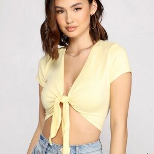 Windsor Sunny Yellow Tie-Front Crop Top